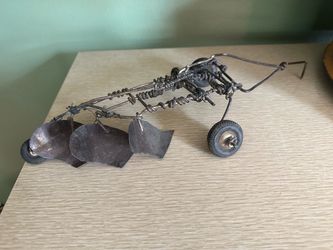 Handmade Wire and Metal Farm Plow Sculpture