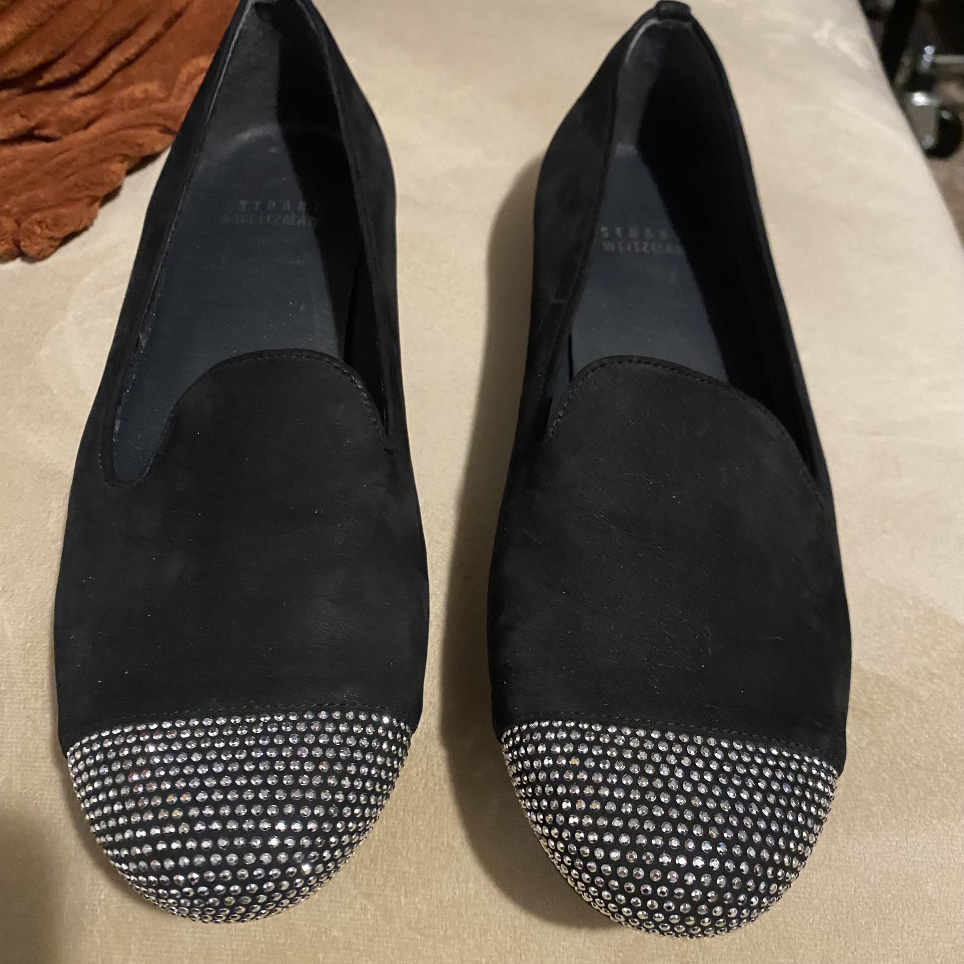 Stuart Weistzman Black Silver Studded Flats