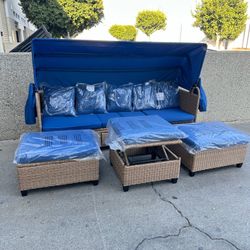 4pc Outdoor Patio Wicker Furniture Set With Canopy 