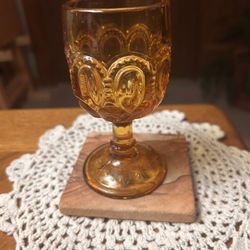 L E Smith Moon and Stars Wine Glass Goblet Amber 4.5" Tall