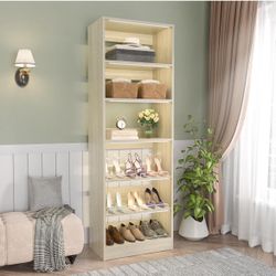 25” Closet Organizer System, Freestanding Shoe Storage Shelves, Stand Alone Wood Shoe Rack, Heavy Duty 