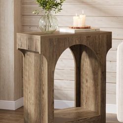 Tribesigns End Table, Wooden Side Table with Storage Space for Living Room, Narrow Nightstand for Bedroom, Gray
