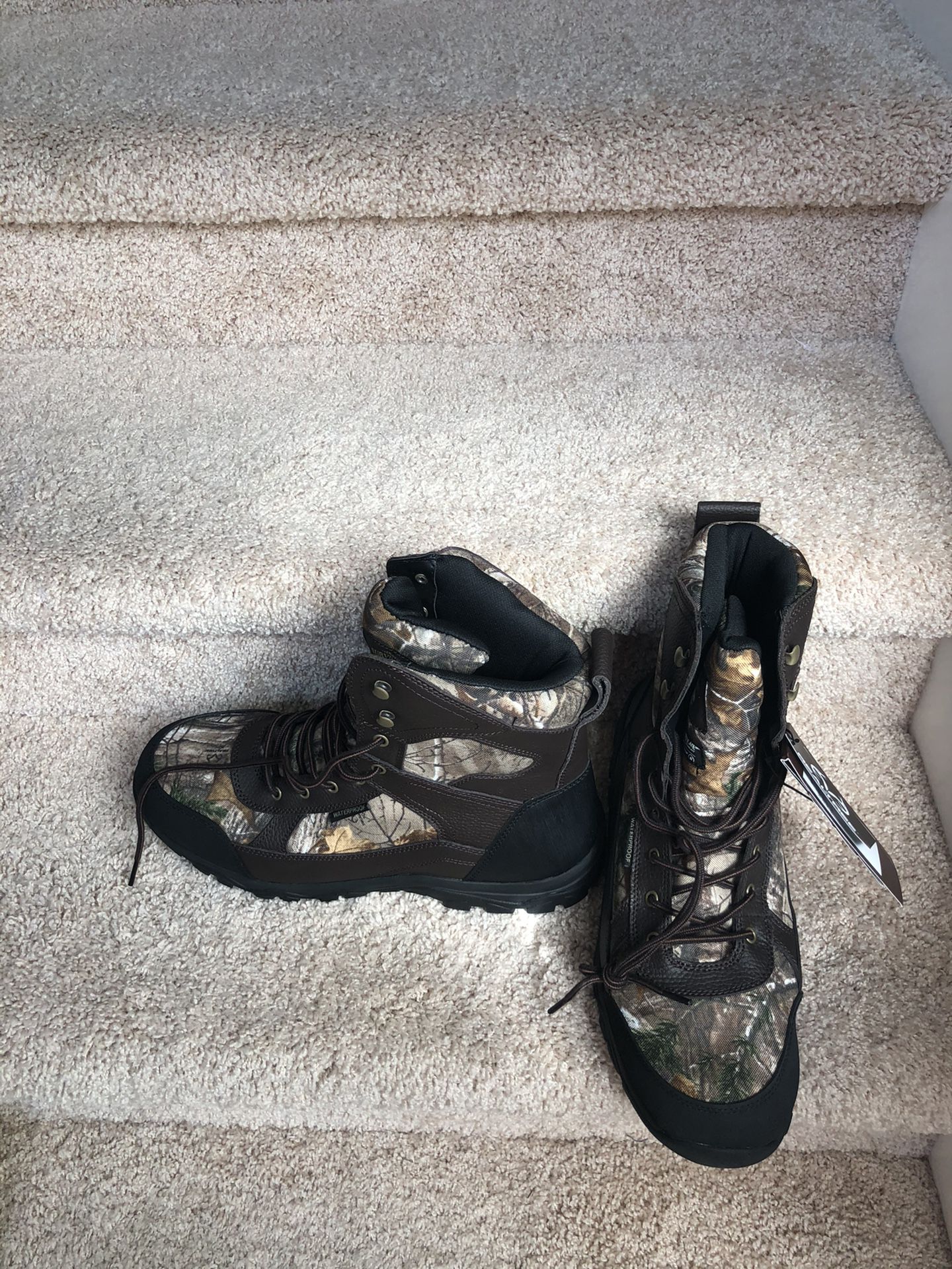 New camo boots weather proof slip resistant water resistant size 13 and 14 available obo