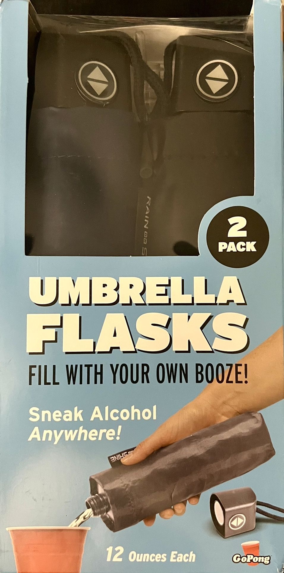 GoPong Rain or Shine - Set of 2 hidden alcohol bottles, includes nozzle and funn