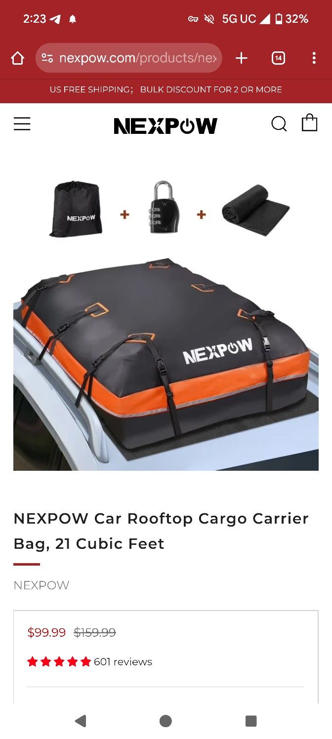 NEXPOW Car Rooftop Cargo Carrier Bag NEW