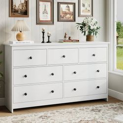 M382-YouTrend 7 Drawer Dresser,White Dresser for Bedroom Drawer Organizer Storage Drawers,Wood Adult Storage Cabinet Living Room Hallway