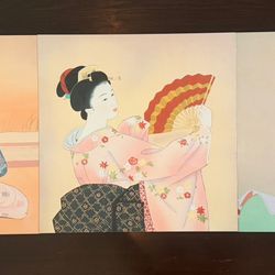 Vintage Japanese Geisha Wall Art -3 Panel Set