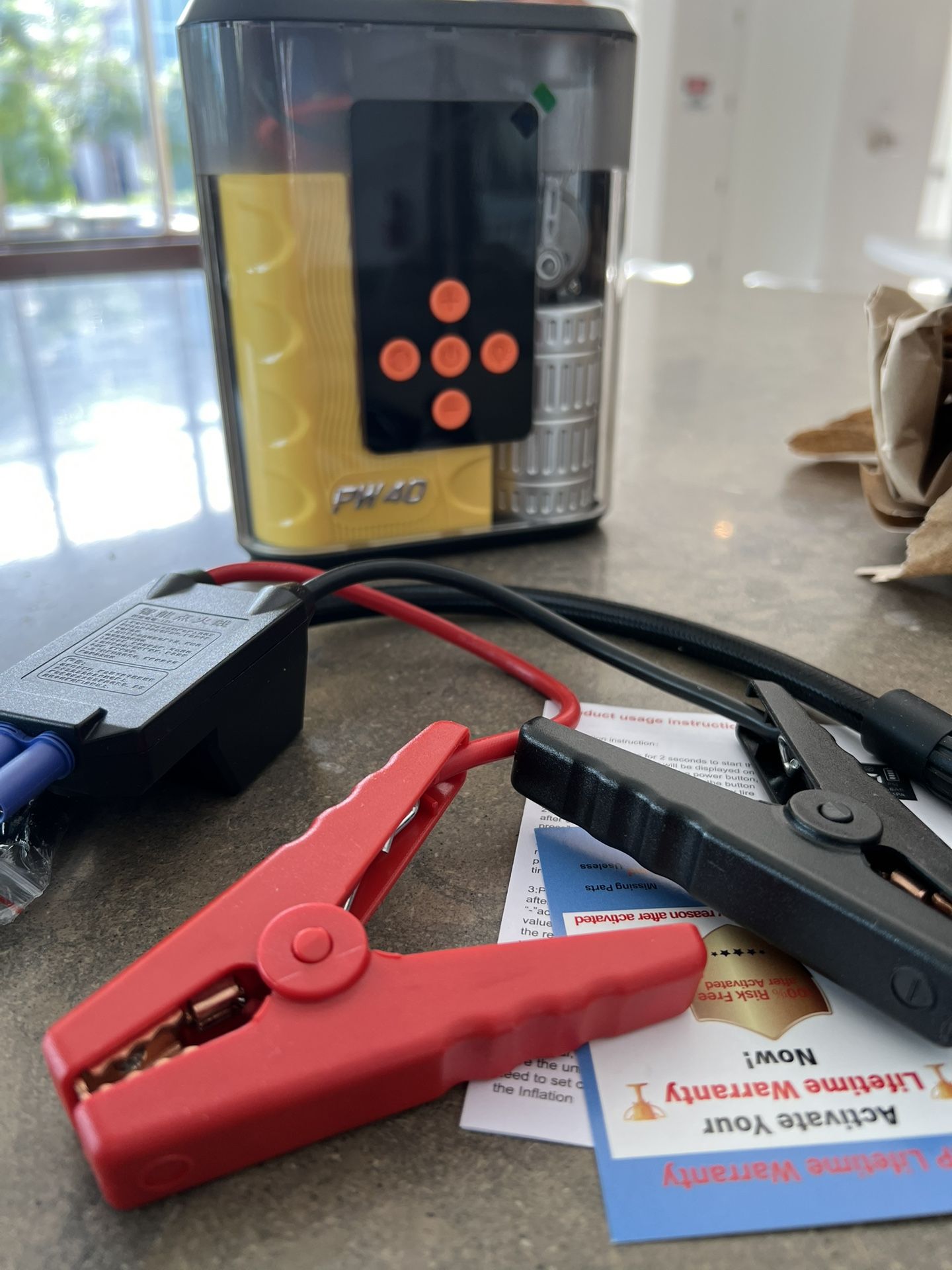 Jump Starter, Tire Inflator Portable Air Compressor, 4000A Peak 200PSI & 4X Faster, 32000mAh 12V Car Battery Jump Starter (9L Gas/8L Diesel), Portable