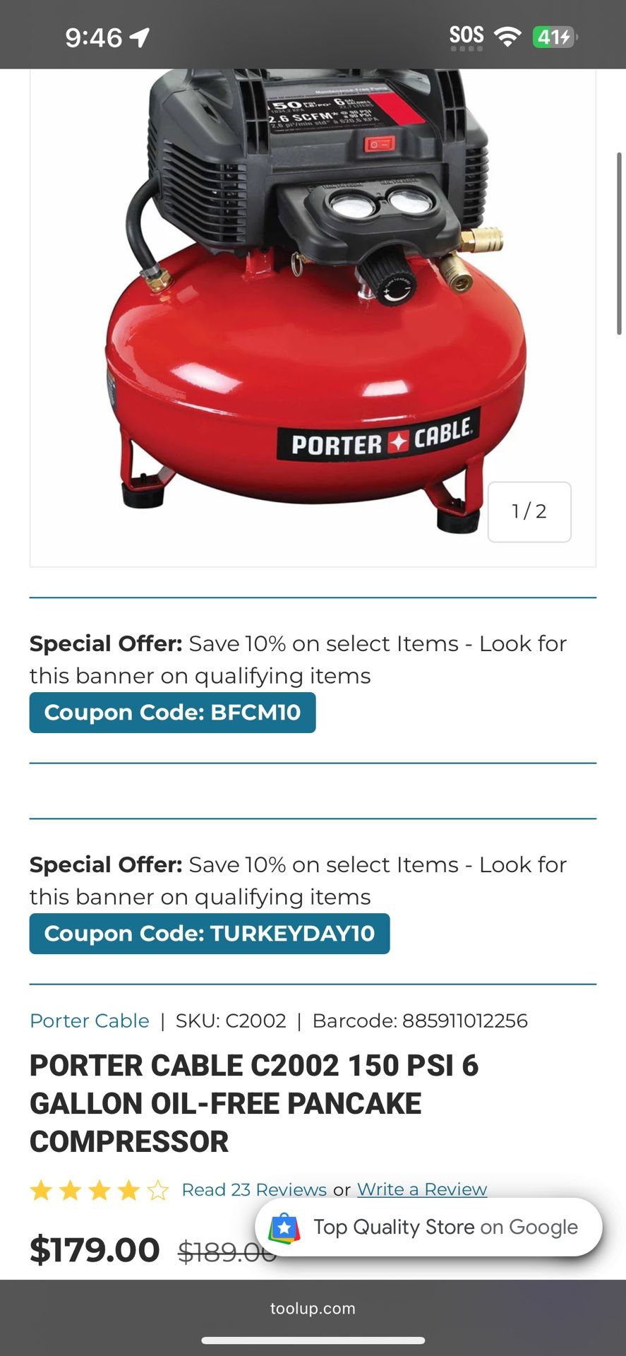 Porter Cable Air Compresor 