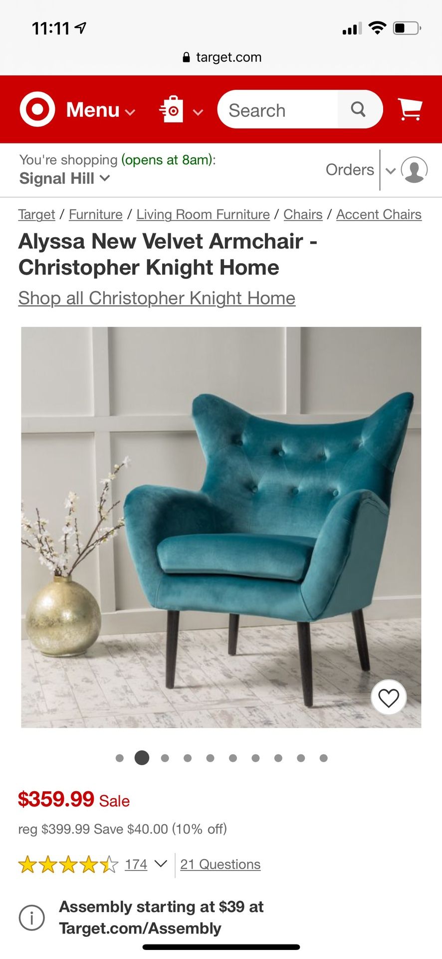 Teal Velvet Chair