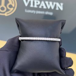 14K White Gold 2.1CTW Natural Diamond Tennis Bangle Bracelet 6.5” 3.5mm