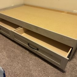 Twin Size Bed Frame With 2 Pull Put Drawer Storage Space 