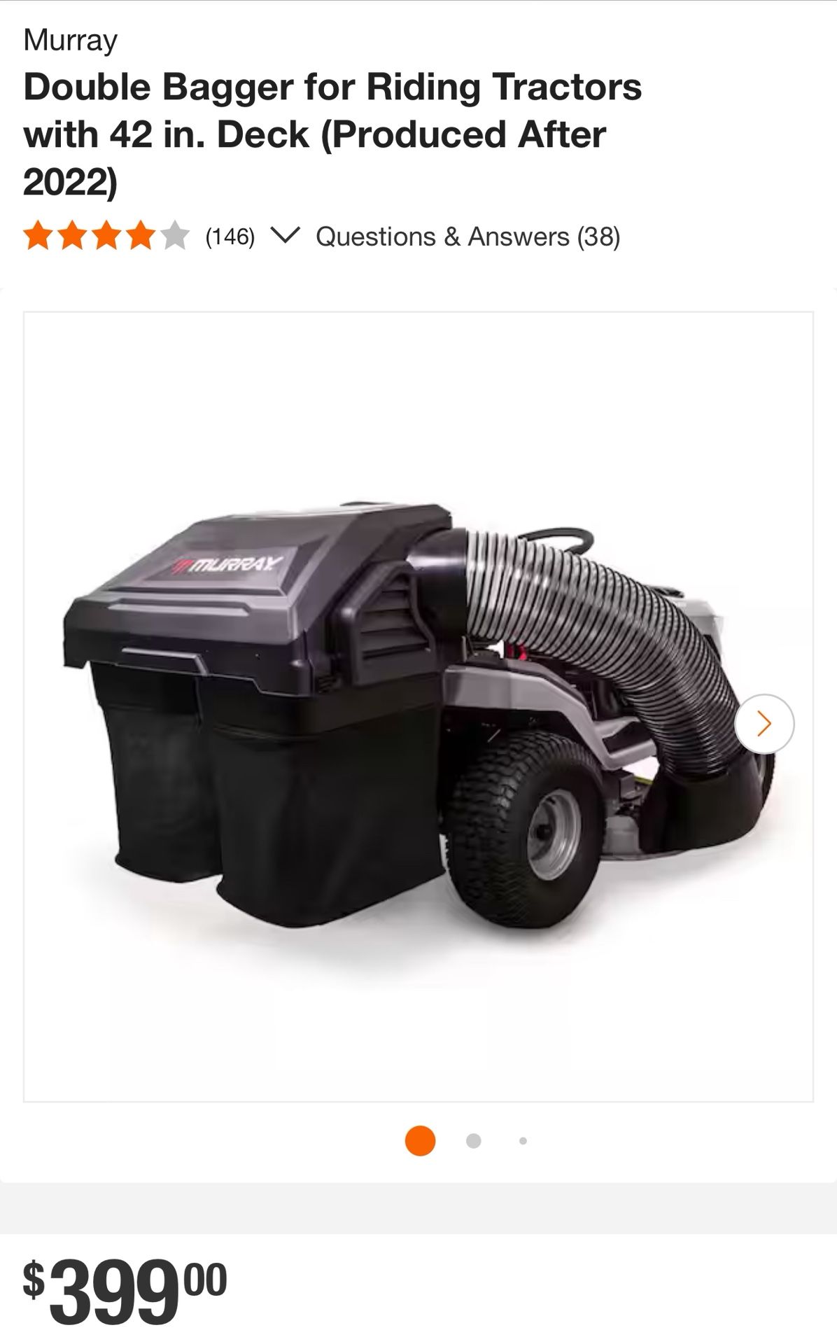 Murray Double Bagger for Riding Tractors with 42 in. Deck (Produced After 2022) – Model 24798