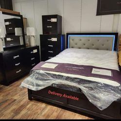 Jaylen Black Led Panel Bedroomset/Dresser,mirror,bed,nightstand/Queen,king Size Available/Delivery Available/Financing Options 