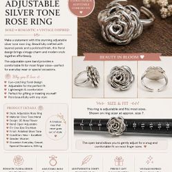 Adjustable Sterling Silver Rose Ring 8g Floral Statement Vintage Style Open Band Unmarked