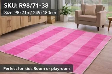 Brand New 98×71 Pink Striped Area Rug – Soft Non-Slip Carpet for Living Room, Bedroom, Kids Room