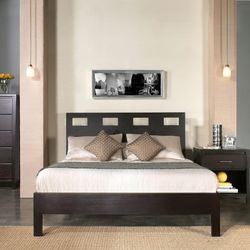 Queen Bedroom Set Bed Platform Nightstand Headboard Furniture Minimalist Modern Contemporary Expresso