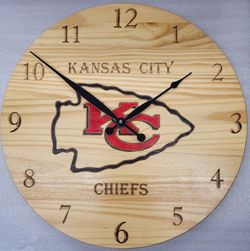 17.5" Round x 1" Thick Wood, Laser Burned,  Hand Painted Sports Team Clock