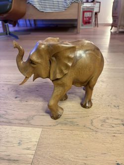 Large Hard Wood Vintage Indian Elephant Statue Hand Carved