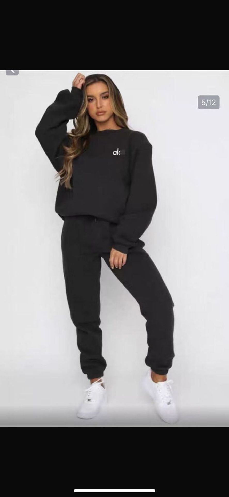 Black Alo Yoga sweatpants and sweatshirt set