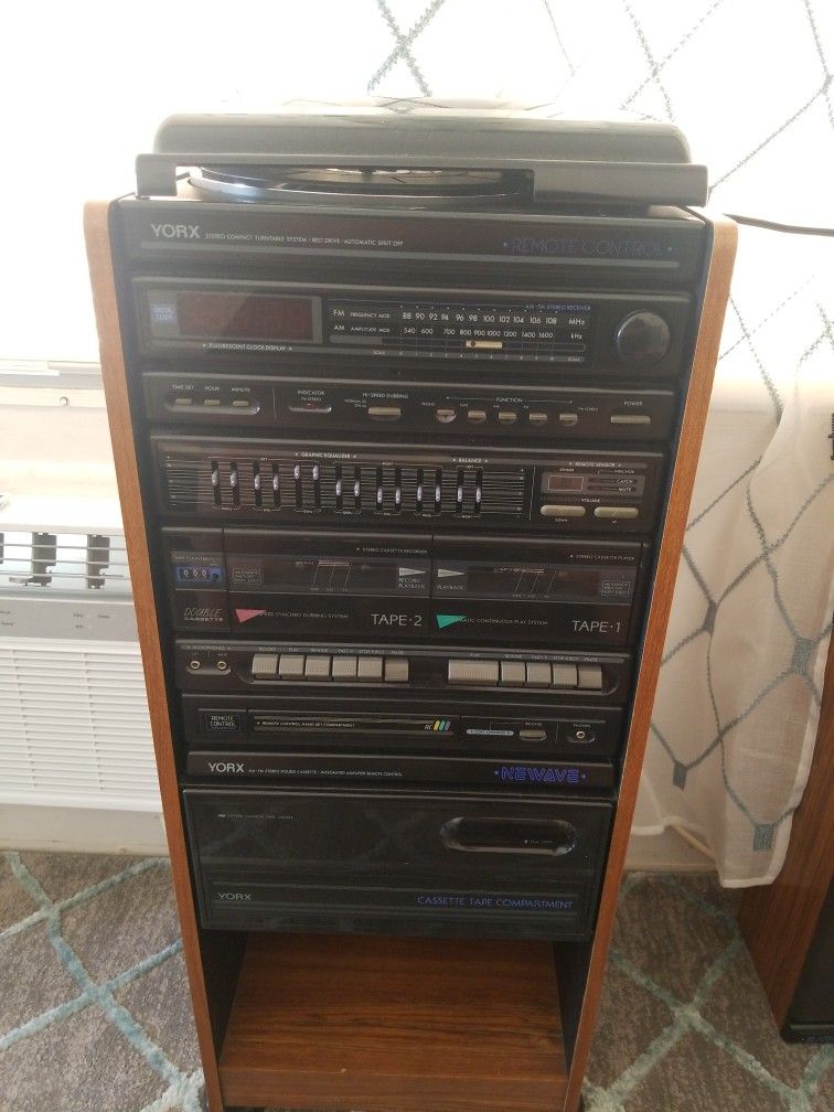Yorx Audio Compact Stereo Sound System with Turntable and Floor Speakers