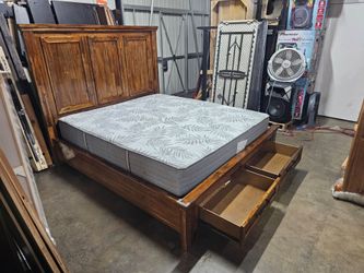 Cal king Wood Storage Bed Frame with Tall Headboard