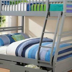 Bunk bed Twin Full with Storage drawers Free Mattress NAVY OR GRAY