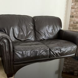 Dark Brown Leather Love Seat