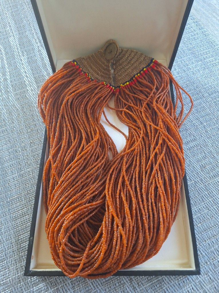 Vintage NAGA Orange Glass Bead Necklace 