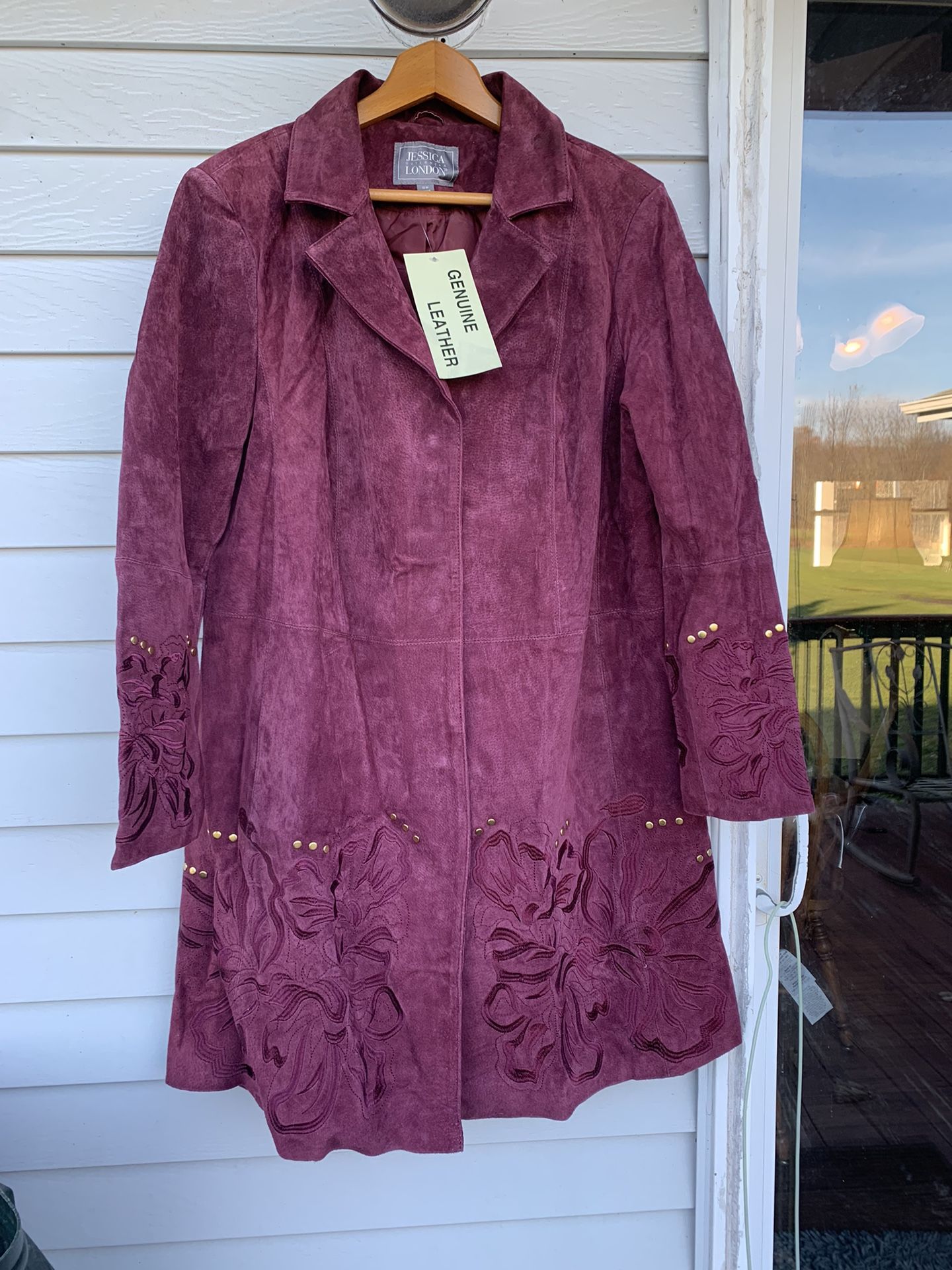 Just In Time For Winter - Brand New Genuine Suede Leather Ladies Coat, Size18 With Embroidery