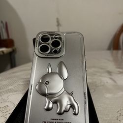 3D Phone Case | Silver Matte Silicone Bulldog 