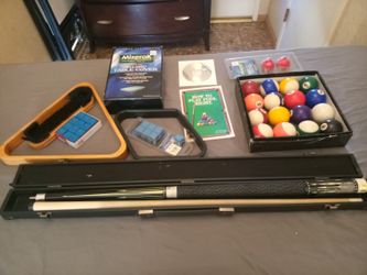 Complete Pool Table Billiard Accessory Bundle with Cue Case.