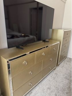 3 Piece Golden/Mirrored Bedroom Set