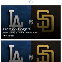 Monday June 9 LA Los Angeles Dodgers @ San Diego Padres  6:40pm Petco Park Up To 6 Together 