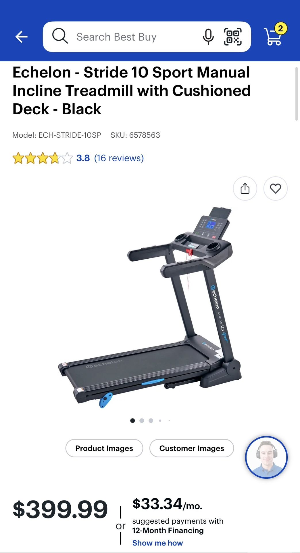 Echelon - Stride 10 Sport Manual Incline Treadmill