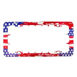 STAINLESS METAL CAR LICENSE PLATE FRAME COVER - FLAG