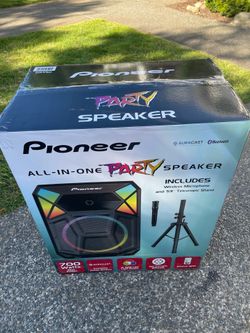 Pioneer party speaker with mic and stand