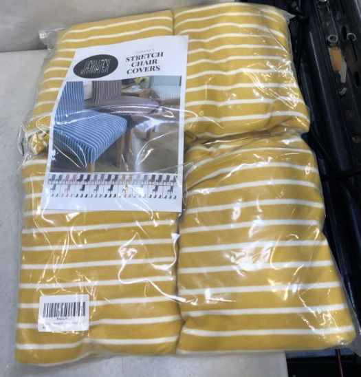 Set Of 4 Yellow Striped Dining Chair Covers