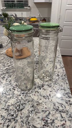 Glass Canister Jars with Green Lids – Set of 2