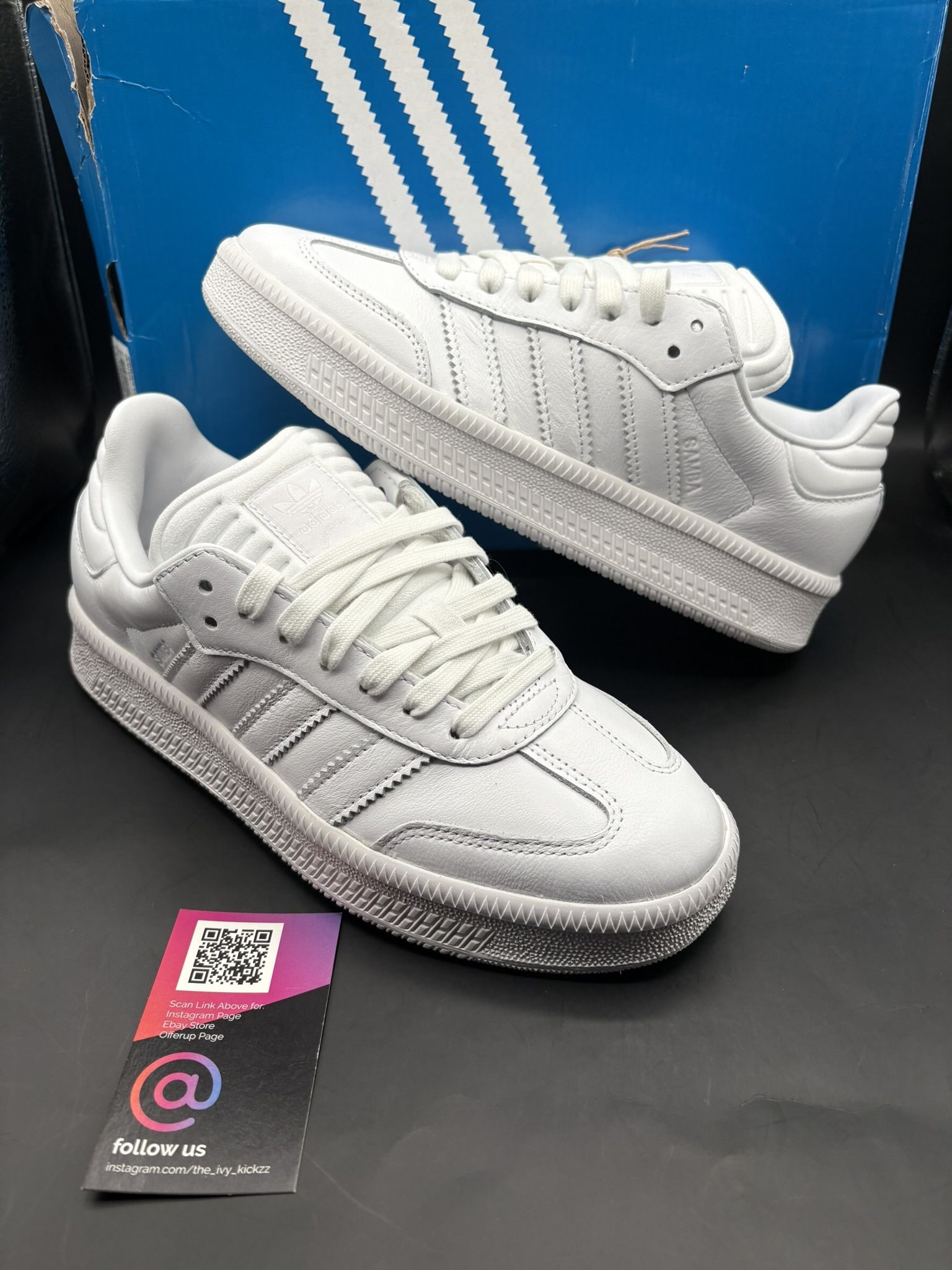 New Adidas Samba XLG Triple White Shoes Mens Size 7.5 / Womens Size 8.5