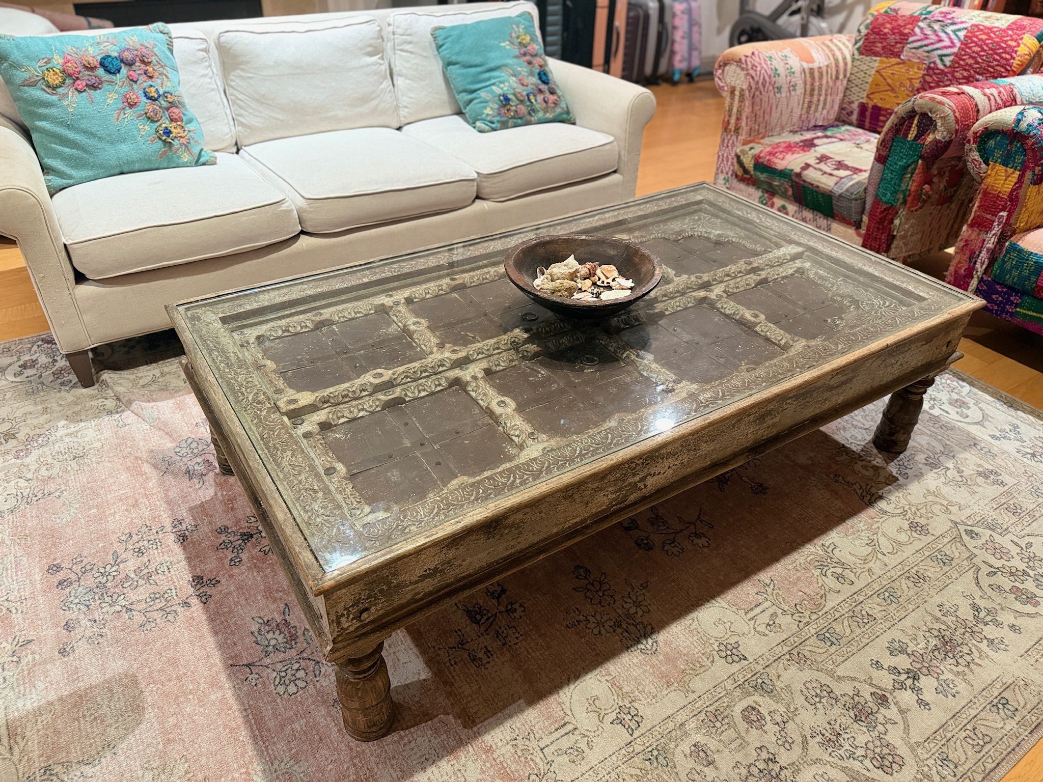 Beautiful Imported Antique Coffee Table Made From Indian Palace Door