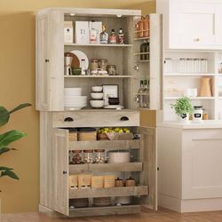 Kitchen Pantry Cabinet 72" Height, Freestanding Cupboard with Drawer, Sliding St