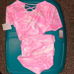 Girls Pink Marble Print Two-Piece Set
