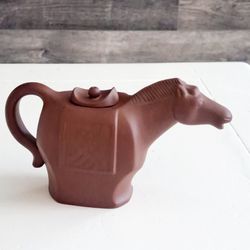 Chinese Yixing Zisha Clay Teapot Horse Head Spout Marked