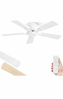 ZMISHIBO Ventilador de techo de 42 pulgadas sin luz, de perfil bajo, moderno ventilador de techo blanco sin luz, control remoto y motor de CC silencio
