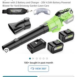 Lightweight Electric Leaf Blower Cordless - 500CFM Brushless Blower with 2 Battery and Charger - 20V 4.5Ah Battery Powered Blower for Yard Driveway Ga