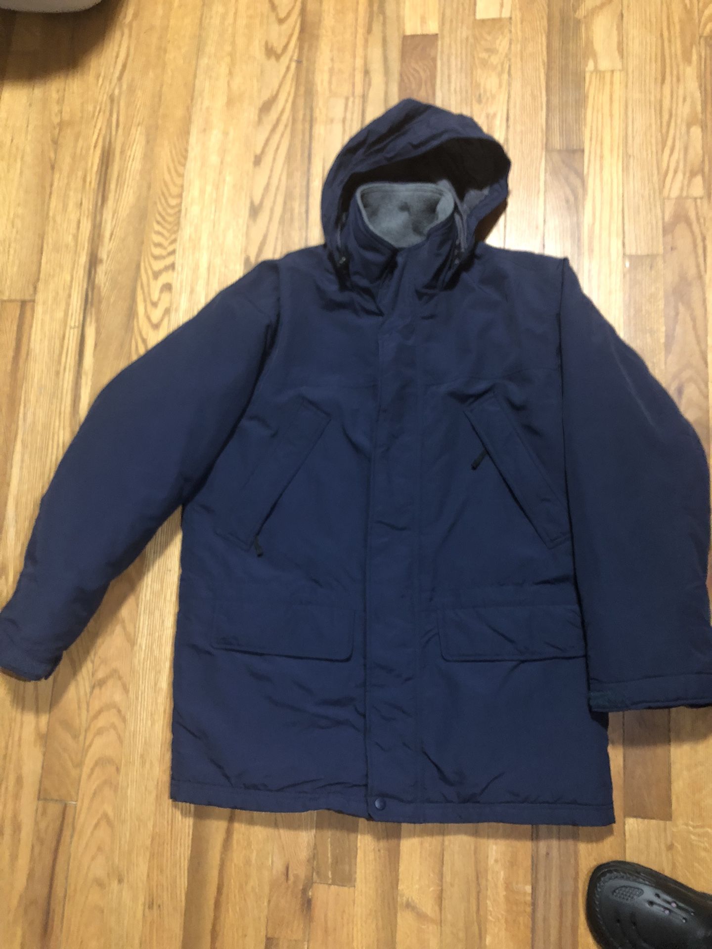 Vtg L.L. Bean Parka Men’s Size Medium Blue Insulated Winter Coat Hidden Hood Fleece Lined Execellet Condition
