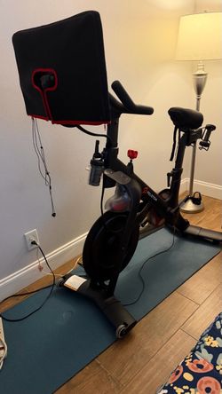 Peloton Bike + Mat, Weights, 2 Pairs of Shoes & head set.