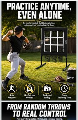 Baseball Pitching Net, 9 Hole Pitching Target Net with Strike Zone, 5 Height Adjustable Throwing Trainer, Heavy Duty Baseball Softball Net with Carry 