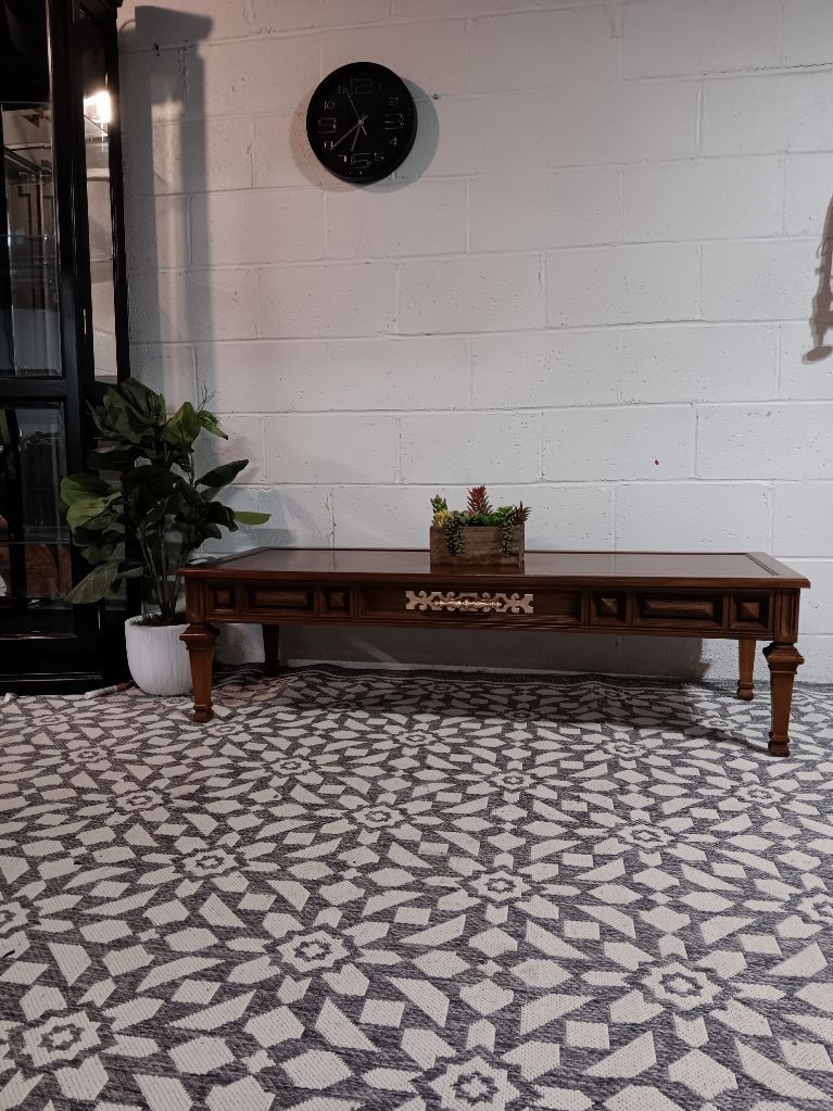 Golden Oak Rectangle Coffee Table with Gold Handles